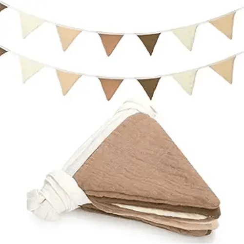 2 Pcs Pennant Banner Flags Nursery Garland Triangle Bunting Flags Playroom Wall Decor Banner for Nursery Baby Shower Birthday Boho Wedding Party Event, Each 7.75 ft(Khaki Colors)