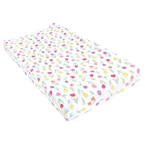 Hudson Baby Infant Girl Changing Pad Cover, Spring Tulips, One Size