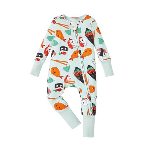 PATPAT Baby Pajama with Bamboo Viscose, Footie Jumpsuit Romper with 2-Way Zipper for Baby Boy Girl Toddler Sleeper Sleepwear