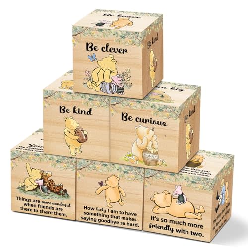 6Pcs Winnie Quotes Nursery Decor, The Pooh Bedroom Tabel Decorations for Girls and Boys, Classic Winnie Wooden Art Decor, Baby Shower Party Supplies 1.6 * 1.6I