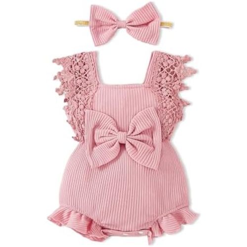Baby Girl Clothes Newborn Girl Outfit Ruffle Sleeve Romper Bodysuit Headband 0-18 Month 2PCS Summer