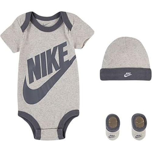 Nike Baby`s Bodysuit, Hat and Booties 3 Piece Set (Ivory(LN0073-W67)/Grey, 0-6 Months)
