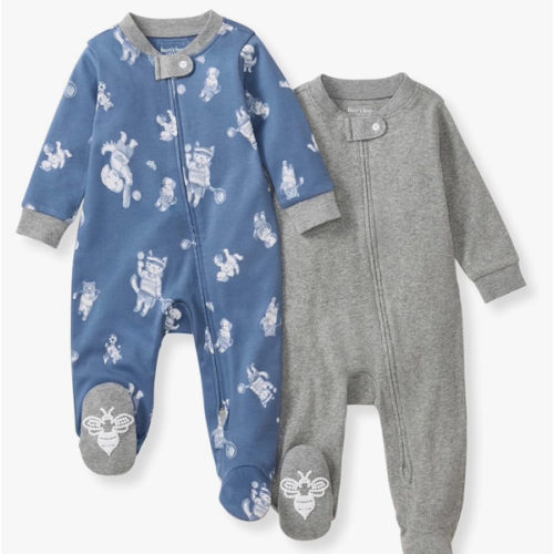 Burt's Bees Baby Boys Sleep and Play Pajamas, 100% Organic Cotton, One-piece PJs, Diagonal Zip Up Loose Fit Footie
