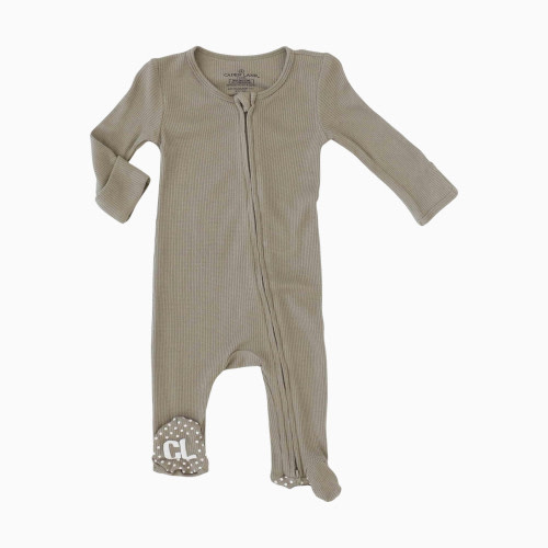 Caden Lane Bamboo Waffle Zipper Footie - Eucalyptus, 3-6 M