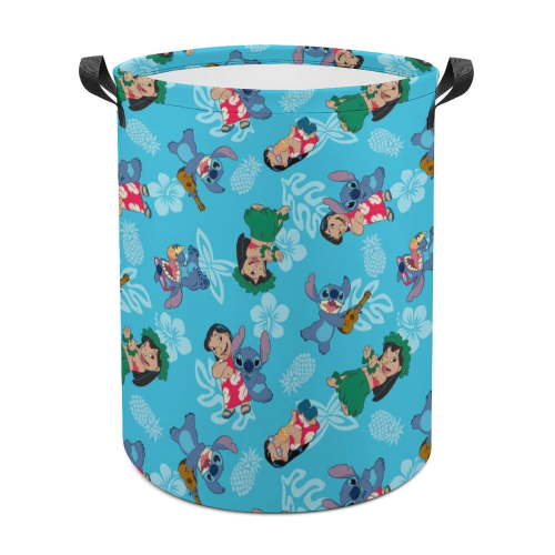 Cartoon Stitch Large Laundry Hamper Basket Durable Oxford Fabric Portable With Handle For Family/Kids/Bathroom/Bedroom/Dorm Dirty Storage Clothes Storage Basket 17.3x13.8 Inch