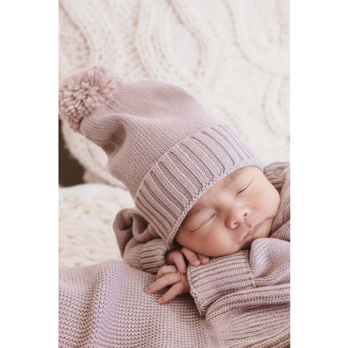 Knit Baby Pom Pom Beanie in Iris | Caden Lane