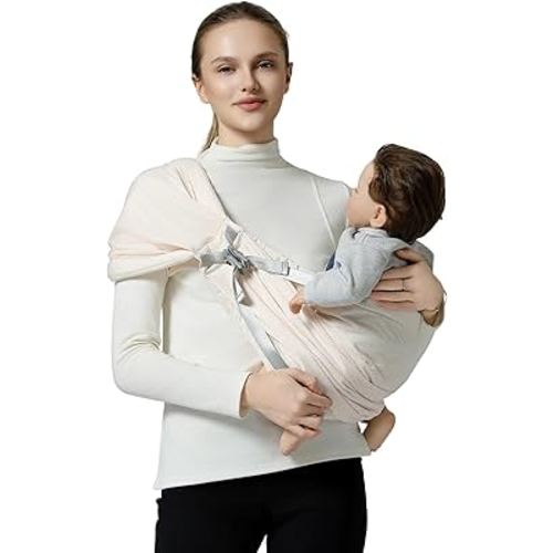 Baby Sling Carrier With Wide Shoulder Strap, Mesh Infant Wrap for Newborn to Toddler, Perfect for Mom and Dad - Cream