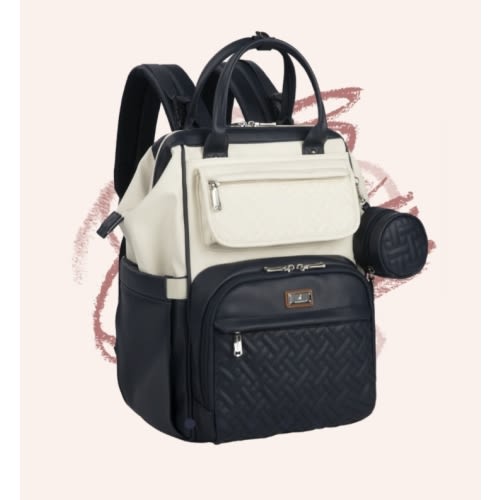 Babbleroo Vegan Leather Wide Top Diaper Backpack, Blue Cream
