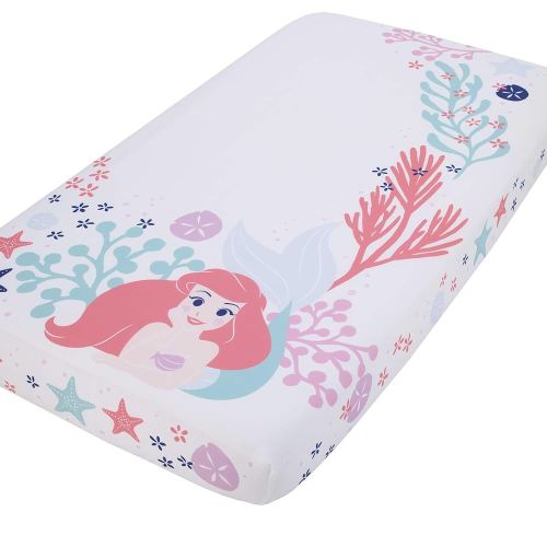 Disney The Little Mermaid Ariel - Coral, Aqua & White Photo Op Fitted Crib Sheet, Coral, Aqua, Pink, Navy
