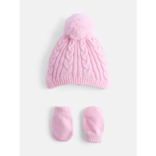 Wonder Nation Baby Boys or Girls Pom Pom Beanie and Mittens Set, 2 Piece, One Size