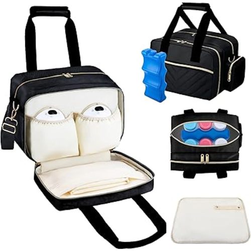 Breastmilk Cooler Bag Fits 6 Baby Bottles up to 9 Ounce with Ice Pack, Wearable Breast Pump Storage Bag Plus , Insulated Bottle Travel Bag Compatible with Momcozy/Elvie/Willow, with Shoulder Strap