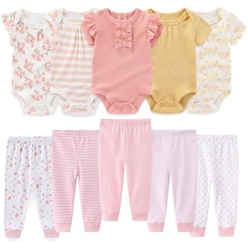 Baby Boy Girl 10 Piece Combined Type Clothing Set Cotton Baby Bodysuits and Pants Set Home Outdoor Infant Clothes