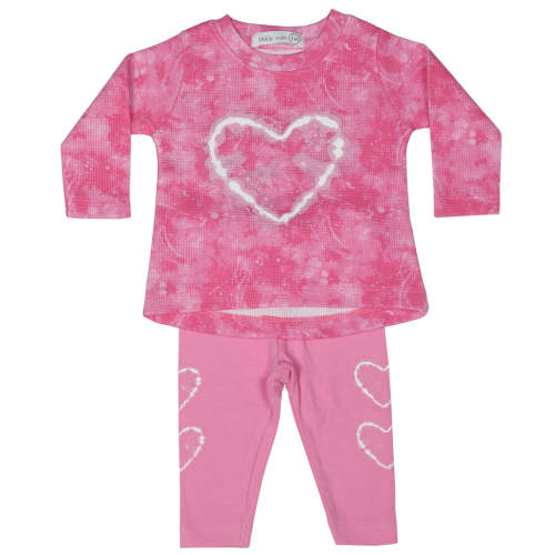 🎉Baby Thermal A-line Top and Legging Set - Pink Burn Out Heart - 9mo