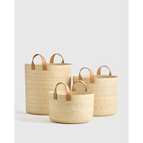 Handwoven Round Palm Baskets (Set of 3) in Natural