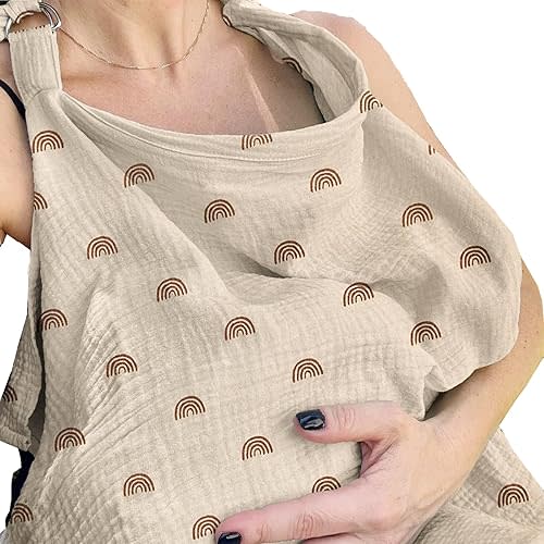 Insular Muslin Nursing Cover for Breastfeeding, Breathable Privacy Nursing Covers with Arch Neckline for Mom, Soft Cotton Multi-use Nursing Apron, Rainbow