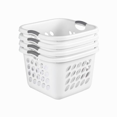 Sterilite Square Laundry Basket, 1.5 BushelHamper with Handles, White, 4 Pack