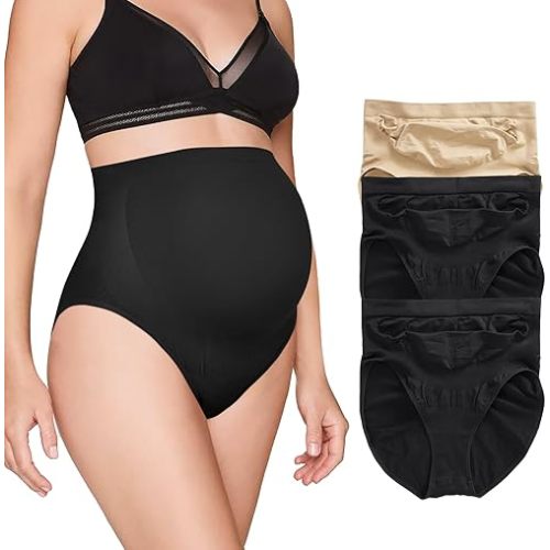 BRABIC Women’s Seamless Maternity Panties High Waisted Pregnancy Underwear Belly Support Briefs Over Bump 3 Pack