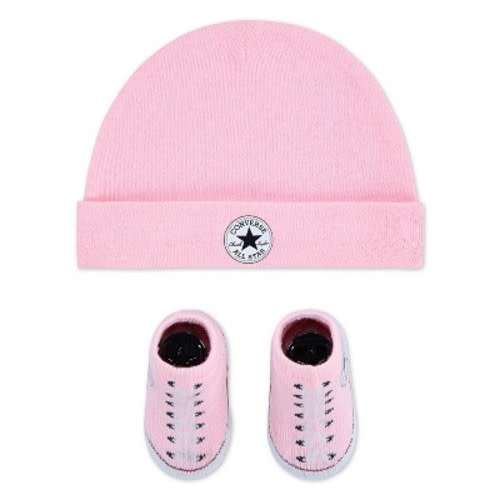 Converse Baby Beanie with Booties Gift Box Set - Pink 0-6M