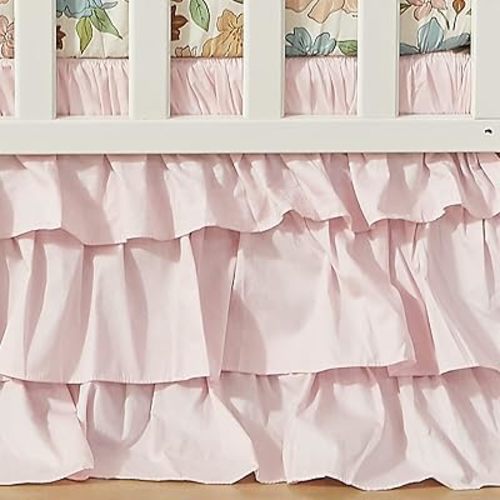 Brandream Crib Bed Skirt for Baby Girls Boys Blush Pink Boho Bohemian Solid Cotton Toddler Bedskirt Farmhouse Chic Ruffle