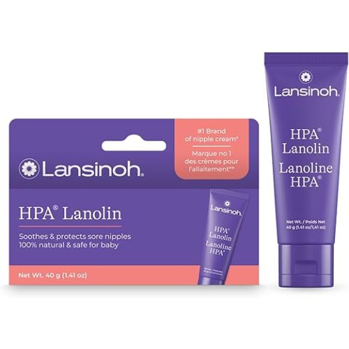 Lansinoh Lanolin Nipple Cream for Breastfeeding, Soothes and Protects Sore, Dry Nipples, Safe for Baby and Mom, 40 grams