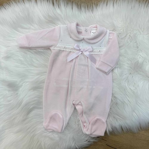 6003 White & Pink Diamonte Babygrow - Trendy Tots Baby Boutique