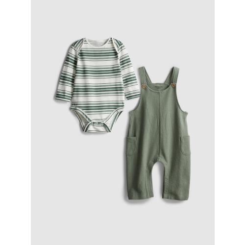 0-18mths | Long Sleeve Bodysuit and Waffle Textured Dungarees Newborn Set