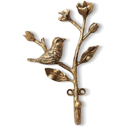 Vintage Bird on Branch with Flowers Decorative Wall Hooks,Alloy Wall Mounted Coat Hooks for Hanging Coats,Hats,Keys and Purse & Clothes in Hallway, Bathroom (A)