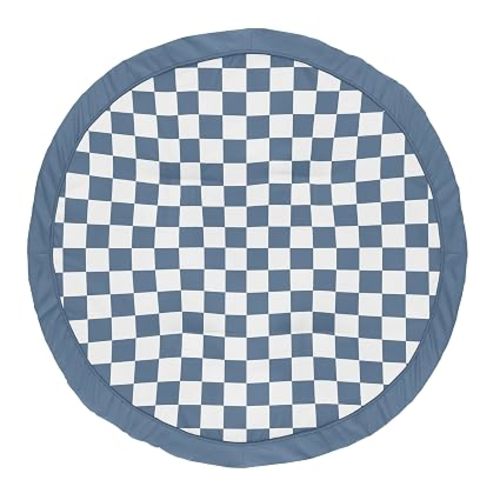 Sweet Jojo Designs Baby Play Mat (Blue Gingham Checkered Plaid) for Boys, Infant, Toddler Tummy Time Activity Floor Playmat (Vintage, Classic Checkerboard, Geometric, Minimalist, Retro, Slate & Steel)
