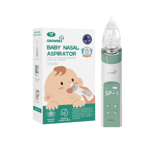GROWNSY Nasal Aspirator for Baby, Electric Nose Aspirator for Toddler, Baby Nose Sucker, Automatic Nose Cleaner with 3 Silicone Tips, Adjustable Suctions, Music and Light Soothing Function (Green)