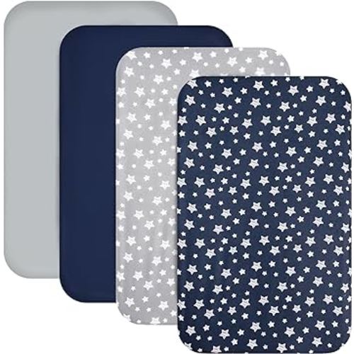 Mini Portable Crib Sheets for Boys (38" X 24") 4 Pack, Compatible with Dream on Me, Delta Porta Crib and Arms Reach Ideal Cosleeper