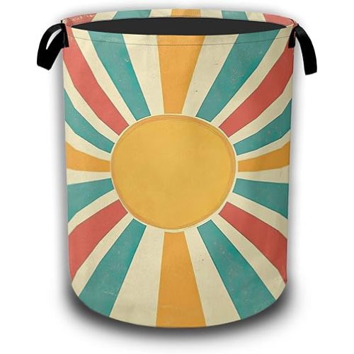 Groovy Retro Sun Laundry Baskets,Laundry Hamper,Storage Basket with Handles for Bathroom Bedroom College Dormitory Living Room Nursery Organizer 16"x20.8"