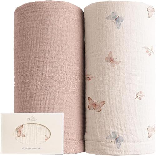 Konssy Muslin Swaddle Blankets, 100% Cotton Receiving Blankets, 47"x 47"