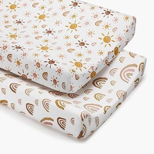 Babebay Changing Pad Cover, Ultra Soft Jersey Knit Cotton Change Table Covers, Baby Diaper Changing Pad Cover Sheets for Girls Boys, 2 Pack(Boho Rainbow)