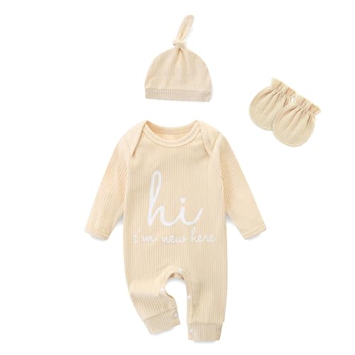 Newborn Girls and Boys Romper, Hi I’m New Here Long Sleeve Cotton Baby Clothes, Newborn Coming Home Outfit