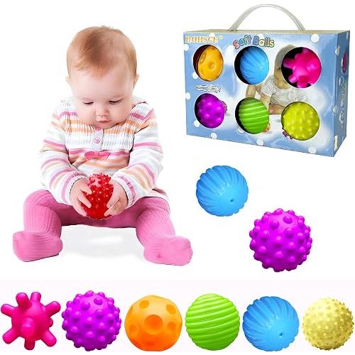 Sensory Balls for Babies 6-12 Months, 6 Pack Soft Textured Montessori Baby Sensory Toys, Squeeze & Grasp Toddler Balls for 1-3, Bright Color Multi Ball Set, Christmas Stocking Stuffers