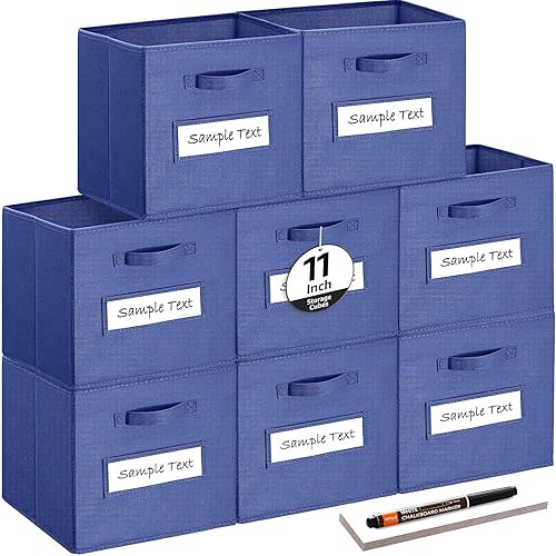 artsdi Fabric storage cubes (Set of 8) 11 Inch Cube Storage Bin, Cube storage with 8 Labels Window Cards & a Pen, Foldable cube organizer bins,11x11 Storage bin, Cubby Organizer Boxes, Navy Blue