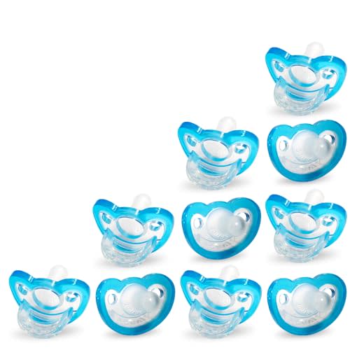 RaZbaby Jollypop Pacifier for Newborns & Up, USA Made, Natural Shaped Orthodontic Binky, Lovingly Shared in NICUs & Hospitals Worldwide, Medical-Grade 100% BPA-Free - 0-3 Months, 10 Pack - Blue