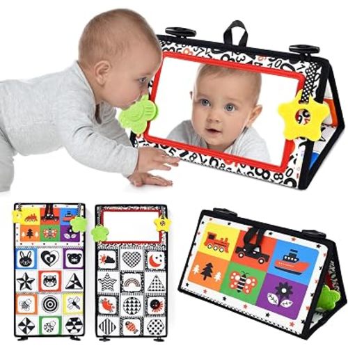 Tummy Time Floor Mirror, Baby Mirror, High Contrast Sensory Toys
