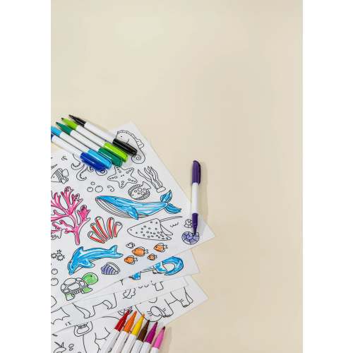 Set of 4 Silicone Washable Coloring Placemats & Markers