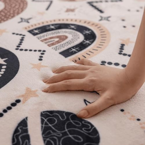Loartee Rainbow Kids Play Mat - 1" Thick Baby Nursery Rug, Soft Crawling for Toddlers, Coral Velvet Memory Foam Tummy Time, Brown, 78"x94"