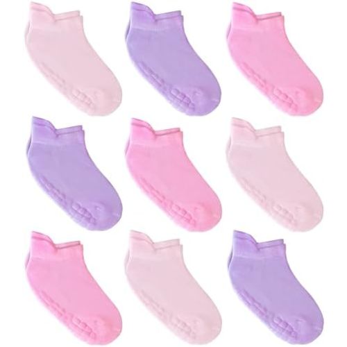 Simply Kids Baby Non-Slip Ankle Socks (9 Pairs) – Superior Grip, Soft Cotton, for Active Toddler Girls & Boys (Ages 0-7)