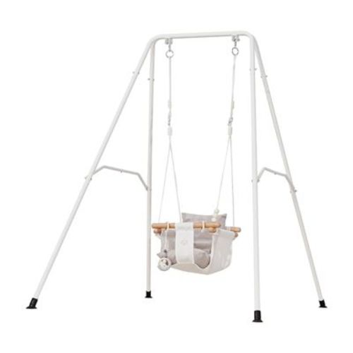VEVOR Toddler Swing and Jumper, 2 in 1 Swing Set and Bouncer, Soft Cushion with Foldable A-Frame Metal Stand, Heavy-Duty Thick Ropes, White