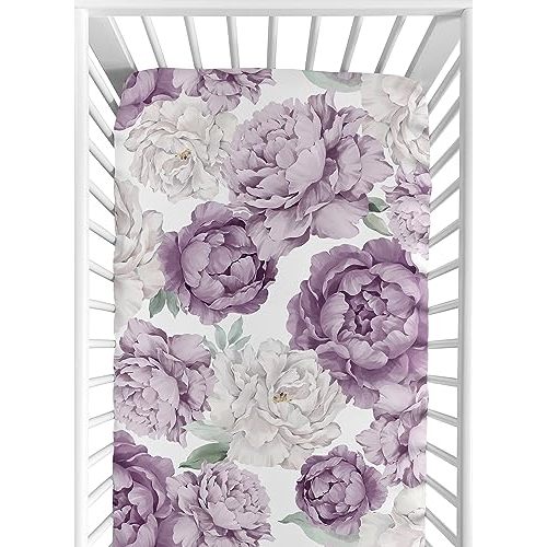 Sweet Jojo Designs Fitted Baby Crib Sheets (Boho Purple Floral) for Girls, Infant Nursery, Toddler Room - Standard Size (Lavender, Bohemian, Vintage, Flower, Watercolor, Shabby Chic, Farmhouse, Rose)
