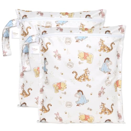 Bumkins - Disney - Waterproof Wet Bag - For Baby, Travel, Swim Suit, Cloth Diapers, Pump Parts, Pool, Gym, Toiletry, Strap to Stroller - Reusable & Easy to Clean - 2pk - Winnie & Friends