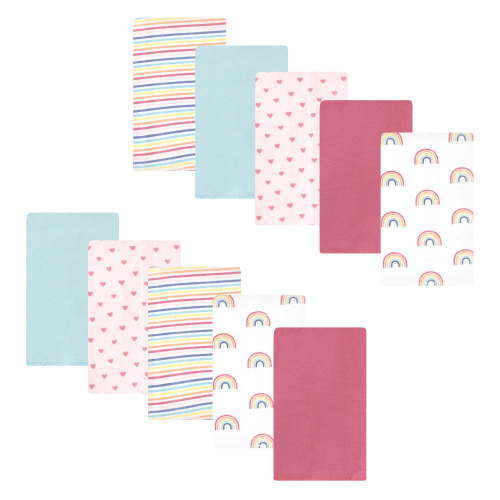 Luvable Friends Hudson Baby Cotton Poly Flannel Burp Cloths 10pk, Sweet Rainbow, One Size