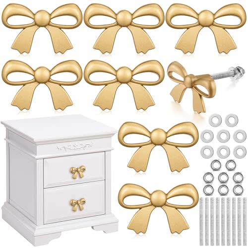 MorningRo 8 Pcs Bow Drawer Knobs Matel Bow Dresser Knobs Vintage Handles for Dresser Handles for Home Bedroom Kitchen Cabinets Hardware Cupboard (1.6 x 1 Inch)