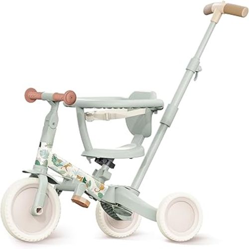 newyoo Lume TR008 Tricycle for Toddlers 1-3, 5-in-1 Push Bike with Parent Handle & Safety Guard, Convertible Balance Bike, Ideal Gift for 1-3 Year Olds, Moss