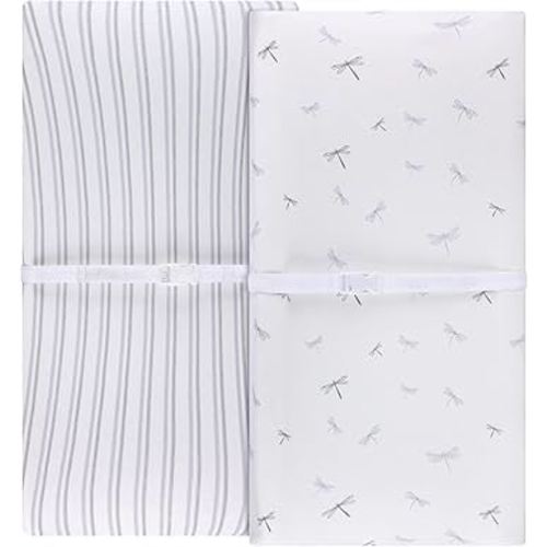 Ely's & Co. Changing Pad Cover - Cradle Sheet Set 2 Pack 100% Jersey Cotton for Baby Boy Blue Dragonflies + Stripes