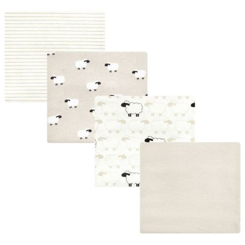 Luvable Friends Hudson Baby Flannel Receiving Blankets 4pk, Beige Sheep
