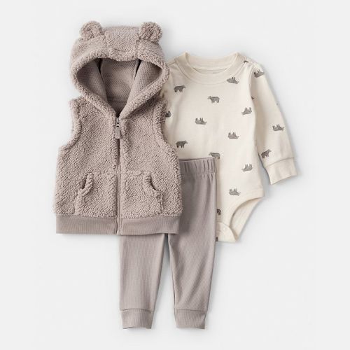 Baby Boy Carter’s 3-pc. Bear Print Sleeveless Jacket, Bodysuit & Pant Set